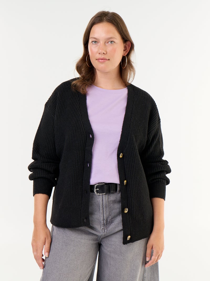 Cardiganvest met V-hals Zwart - Kiabi
