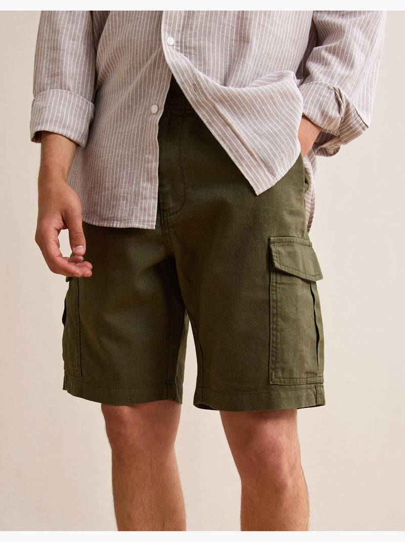 Cargoshorts met linnen, MO Fashion Groen - Kiabi