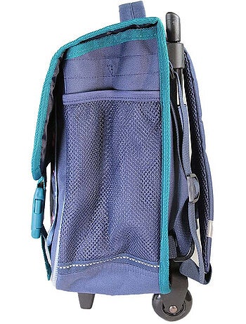 Cartable à roulettes fille Lili Lou 38 cm beige et bleu 2 compartiments