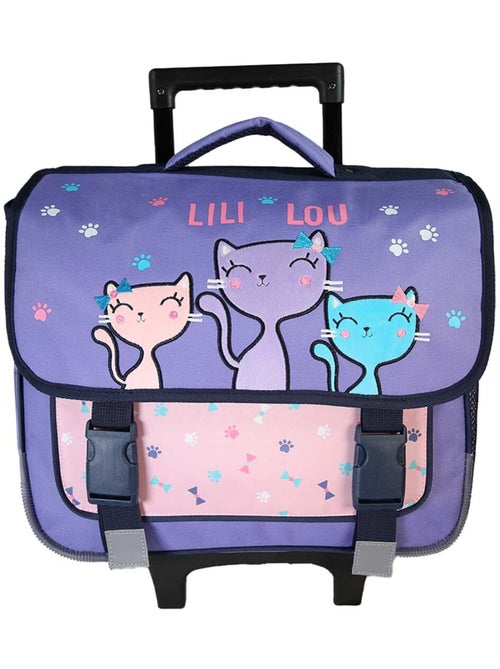 Cartable à roulettes fille Lili Lou 38 cm violet et rose 2 compartiments - Kiabi Cartable à roulettes fille Lili Lou 38 cm violet et rose 2 compartiments - Kiabi