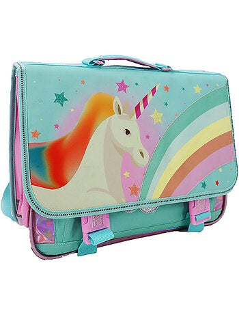 Cartable imprimé licorne et arc-en-ciel en tissu synthétique