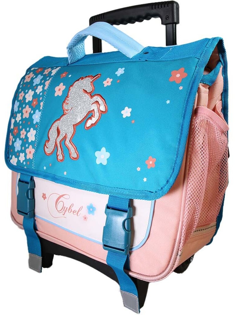 Cartable scolaire à roulettes fille Cybel Licorne 38 cm bleu et rose 2 compartiments primaire Multicolore - Kiabi