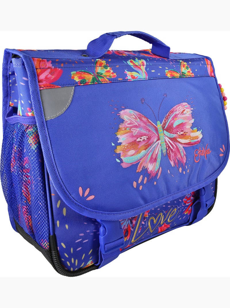 Cartable scolaire fille 38 cm 2 compartiments ETTAVEE Fly With Me bleu violet papillon Bleu - Kiabi
