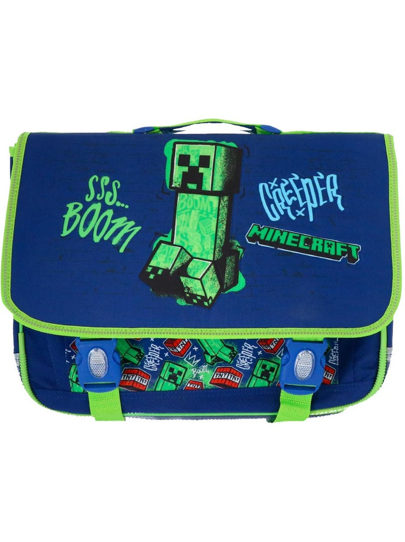 Cartable scolaire Minecraft Creeper boom polyester Bleu Vert - Kiabi