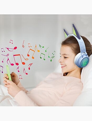 Casque lumineux pliable bluetooth et filaire bluey avec limitation du volume