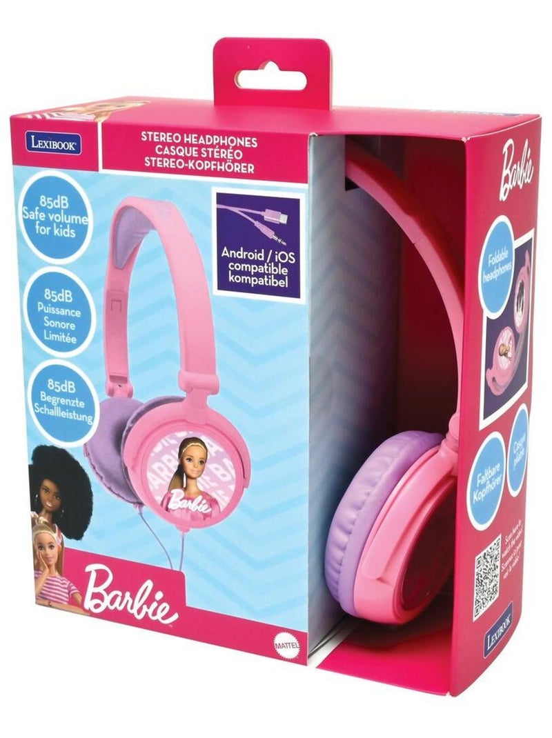 Casque stéréo filaire pliable barbie avec limitation de volume d'écoute Rose - Kiabi