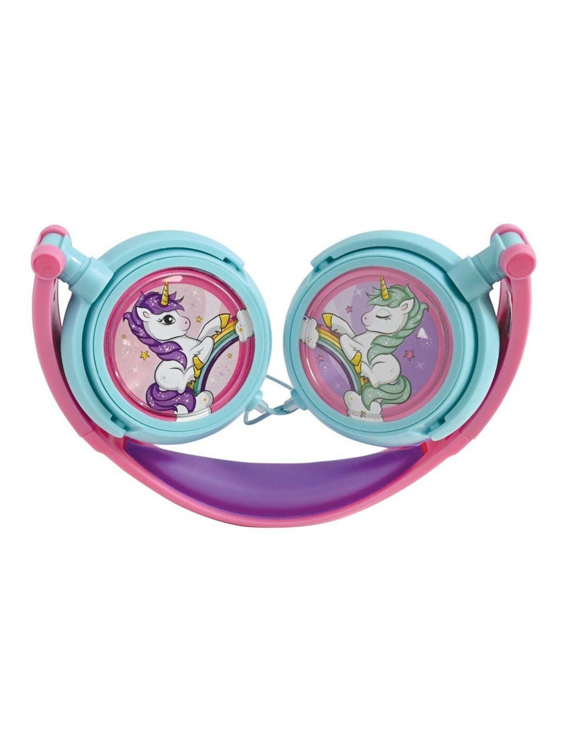 Casque stéréo filaire pliable licorne avec limitation de volume d'écoute Rose - Kiabi