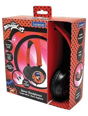 Casque stéréo filaire pliable miraculous avec limitation de volume d'écoute
