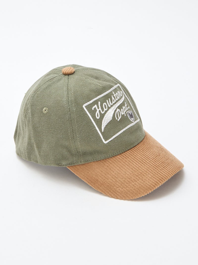Casquette avec visière en matière côtelée Vert - Kiabi
