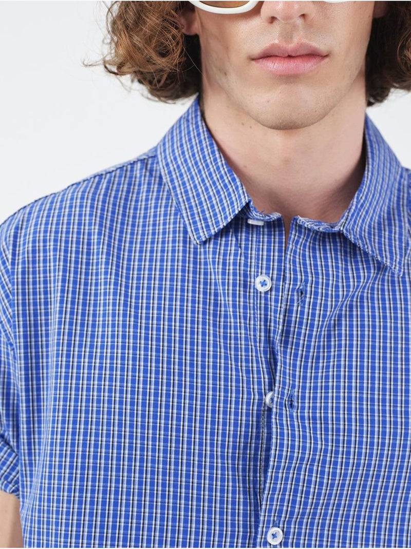 Casual geruit overhemd met knopen en korte mouwen giesto Electrisch blauw - Kiabi