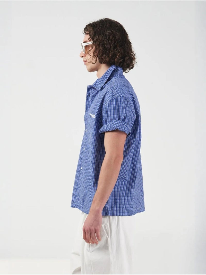 Casual geruit overhemd met knopen en korte mouwen giesto Electrisch blauw - Kiabi