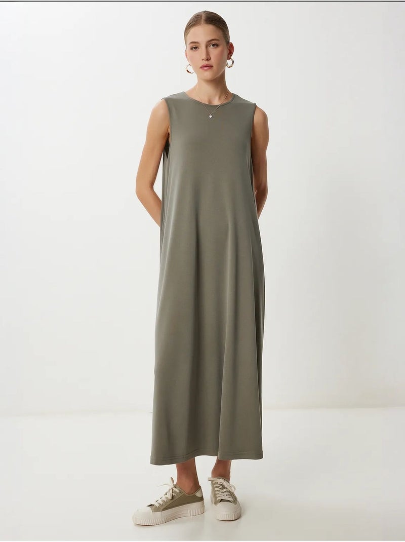 Casual midi-jurk met losse pasvorm en zakken istanbul Kaki - Kiabi