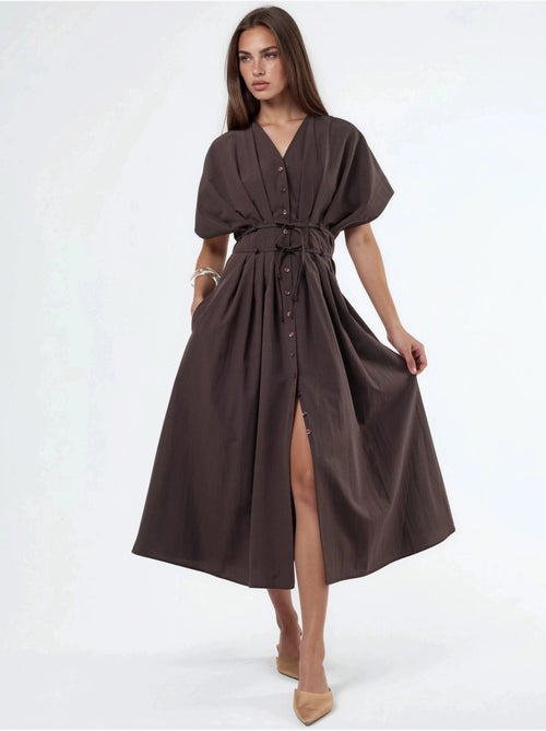 Casual midi-overhemdjurk met v-hals busem - Kiabi Casual midi-overhemdjurk met v-hals busem - Kiabi