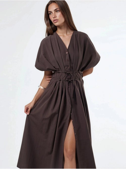 Casual midi-overhemdjurk met v-hals busem - Kiabi Casual midi-overhemdjurk met v-hals busem - Kiabi