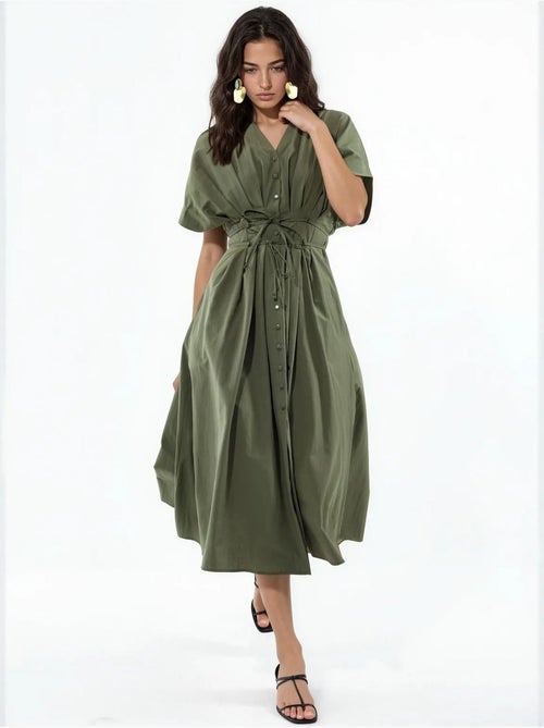 Casual midi-overhemdjurk met v-hals busem - Kiabi Casual midi-overhemdjurk met v-hals busem - Kiabi