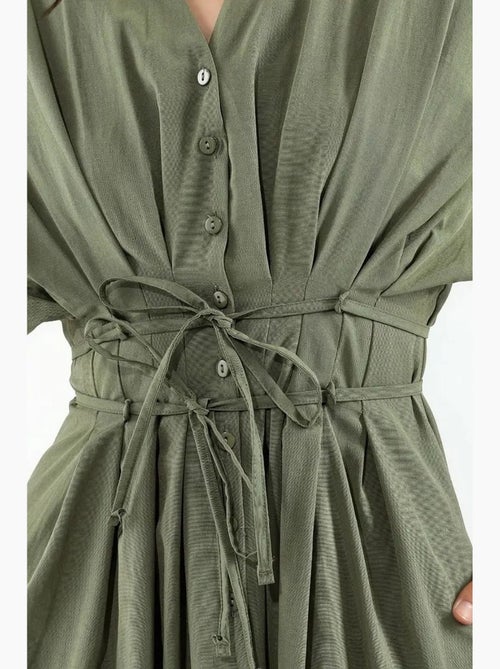 Casual midi-overhemdjurk met v-hals busem - Kiabi Casual midi-overhemdjurk met v-hals busem - Kiabi