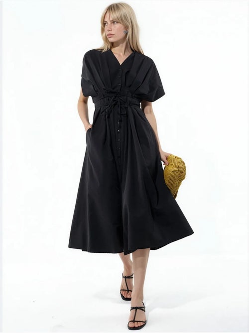 Casual midi-overhemdjurk met v-hals busem - Kiabi Casual midi-overhemdjurk met v-hals busem - Kiabi