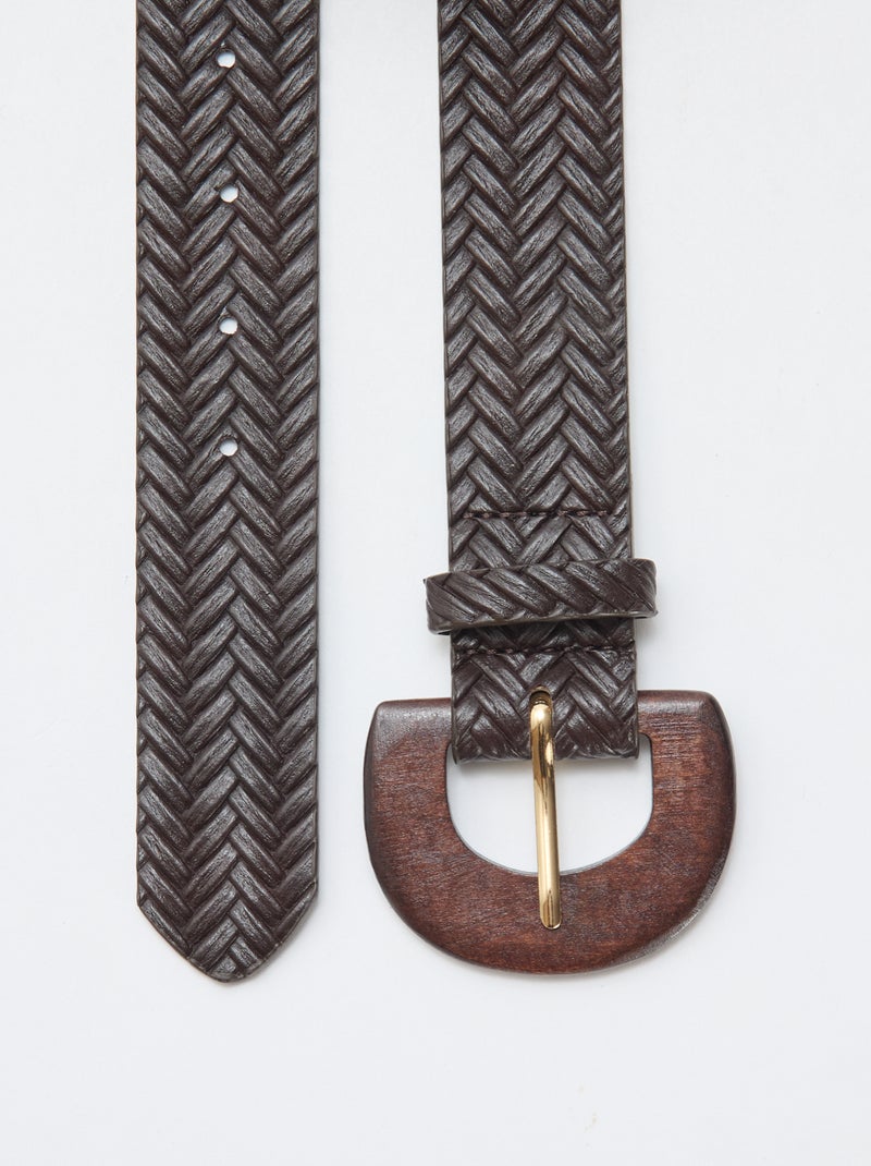 Ceinture tressée avec boucle en bois Marron - Kiabi