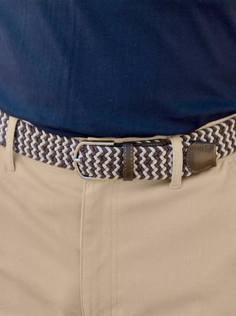 Ceinture Tressée Stretch Confort  - ATLAS FOR MEN Bleu Marron Blanc - Kiabi