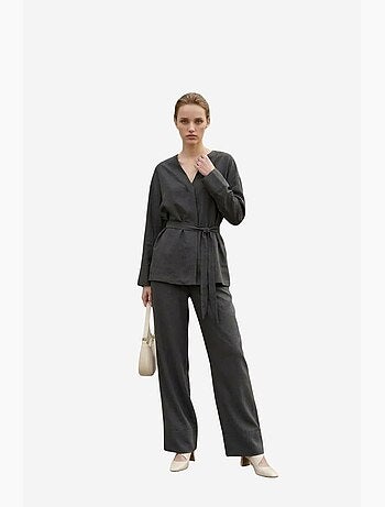 Ceintuurset met v-hals en lange mouwen (tweedelige set) my fashion