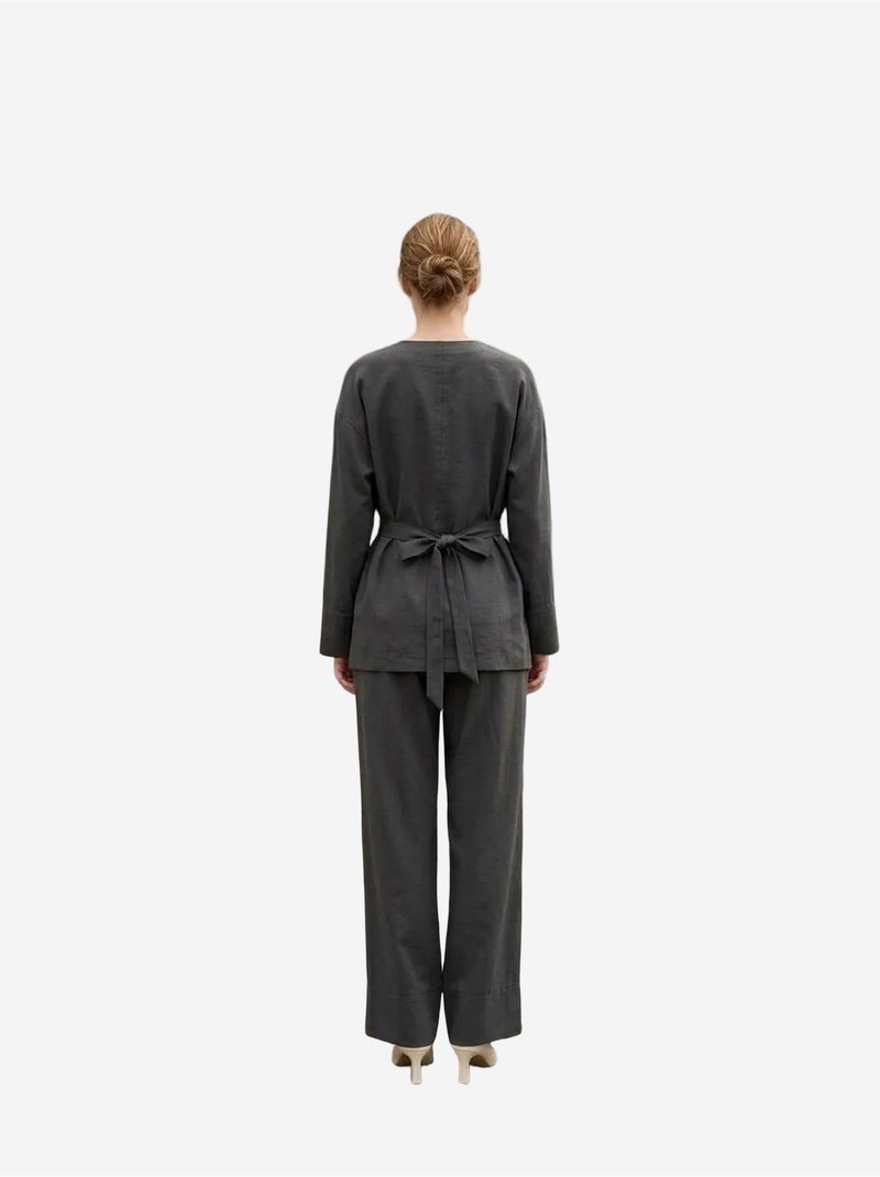 Ceintuurset met v-hals en lange mouwen (tweedelige set) my fashion Grijs Zwart - Kiabi