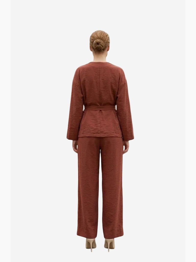 Ceintuurset met v-hals en lange mouwen (tweedelige set) my fashion Terracotta - Kiabi
