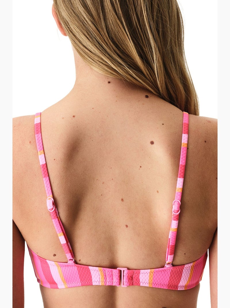Celinda à rayures texturé, haut de bikini col v plongeant penti Rose fluo - Kiabi