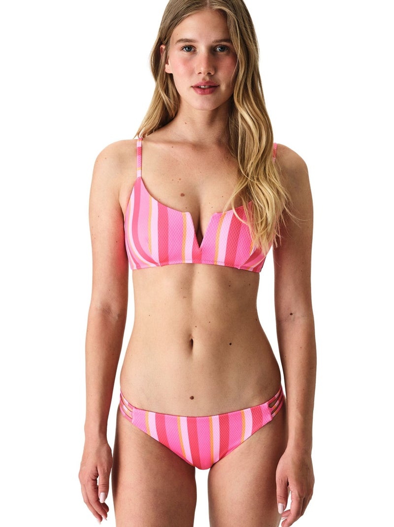 Celinda à rayures texturé, haut de bikini col v plongeant penti Rose fluo - Kiabi