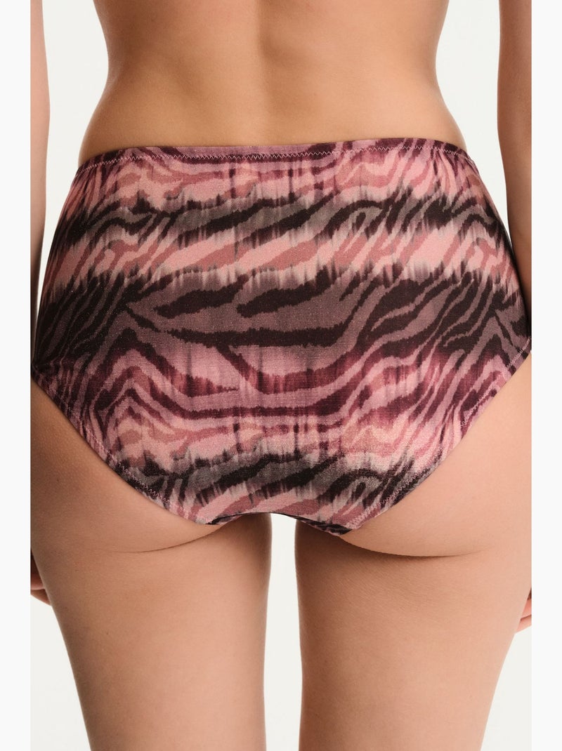 Cesira bikinibroekje met plooien, sluiting, zebra print en glans, middelhoge taille penti Zwart Roze - Kiabi