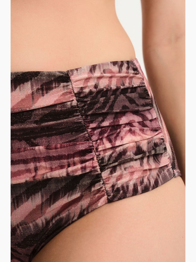 Cesira bikinibroekje met plooien, sluiting, zebra print en glans, middelhoge taille penti Zwart Roze - Kiabi