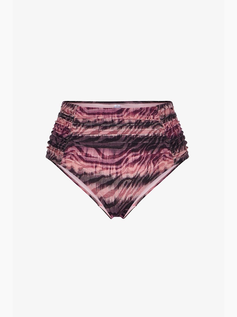 Cesira bikinibroekje met plooien, sluiting, zebra print en glans, middelhoge taille penti Zwart Roze - Kiabi