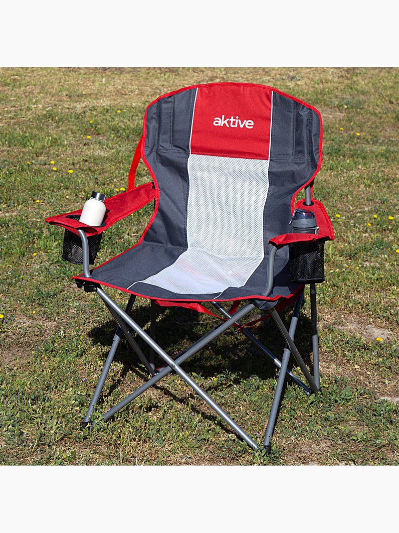 Chaise de camping pliante xl avec porte-gobelet aktive Noir Rouge - Kiabi