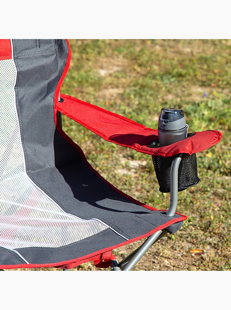 Chaise de camping pliante xl avec porte-gobelet aktive Noir Rouge - Kiabi