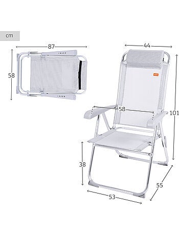 Chaise de camping pliantee anti-basculement multi-positions avec coussin aktive