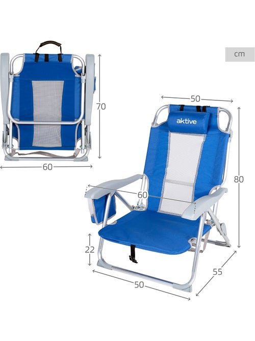 Chaise de plage et chaise longue 7 positions avec coussin et poches aktive} - Kiabi
