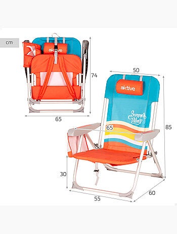 Chaise de plage multipositions 50x60x85 cm avec poches