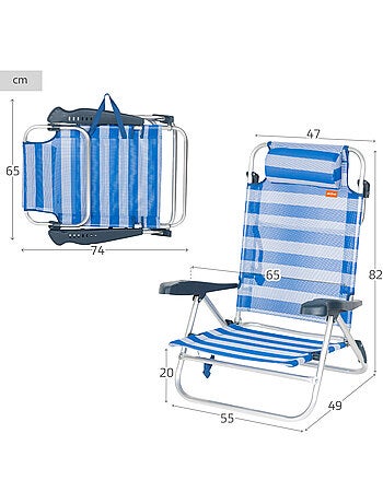 Chaise de plage pliante et inclinable 8 positions, 65x74 cm aktive
