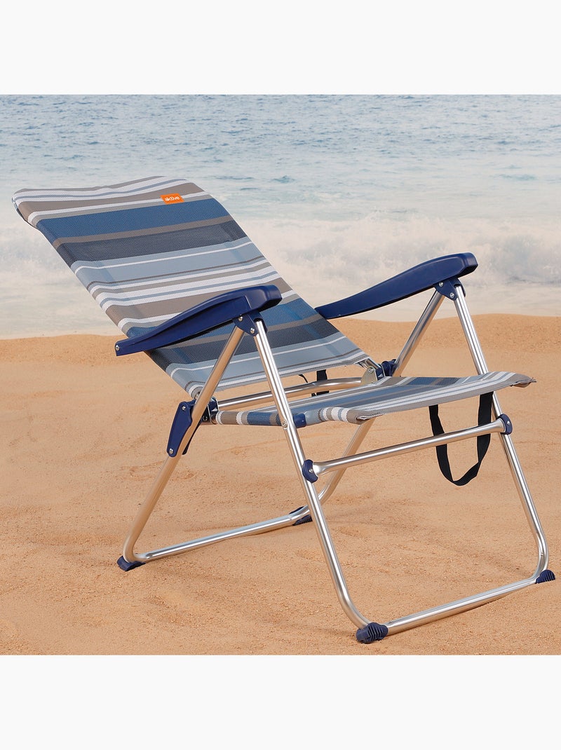 Chaise de plage pliante haute, 5 positions, rayureses etes aktive Bleu - Kiabi