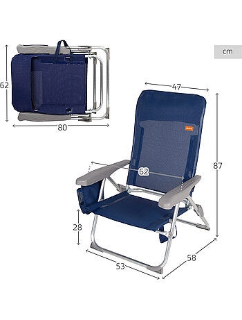 Chaise de plage pliante multi-positions mince avec coussin et poche aktive