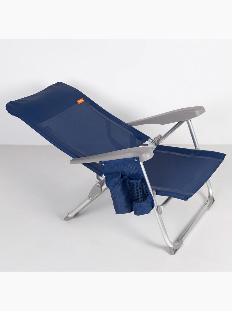 Chaise de plage pliante multi-positions mince avec coussin et poche aktive Bleu marine - Kiabi