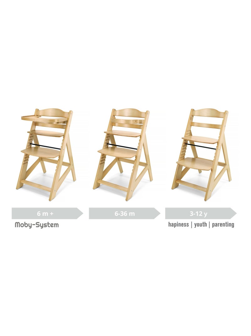Chaise haute bébé +6 mois évolutive, 12 réglages du siège table amovible coussins ceinture 3 points Beige clair - Kiabi