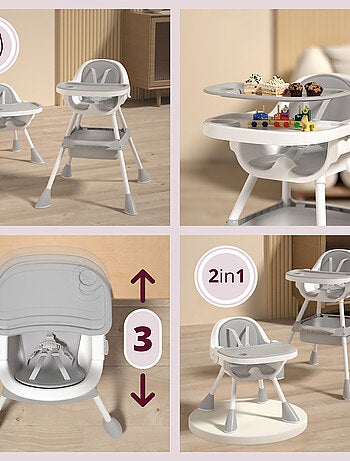 Chaise haute bébé réglable, chaise enfant - plateau double - coussin similicuir