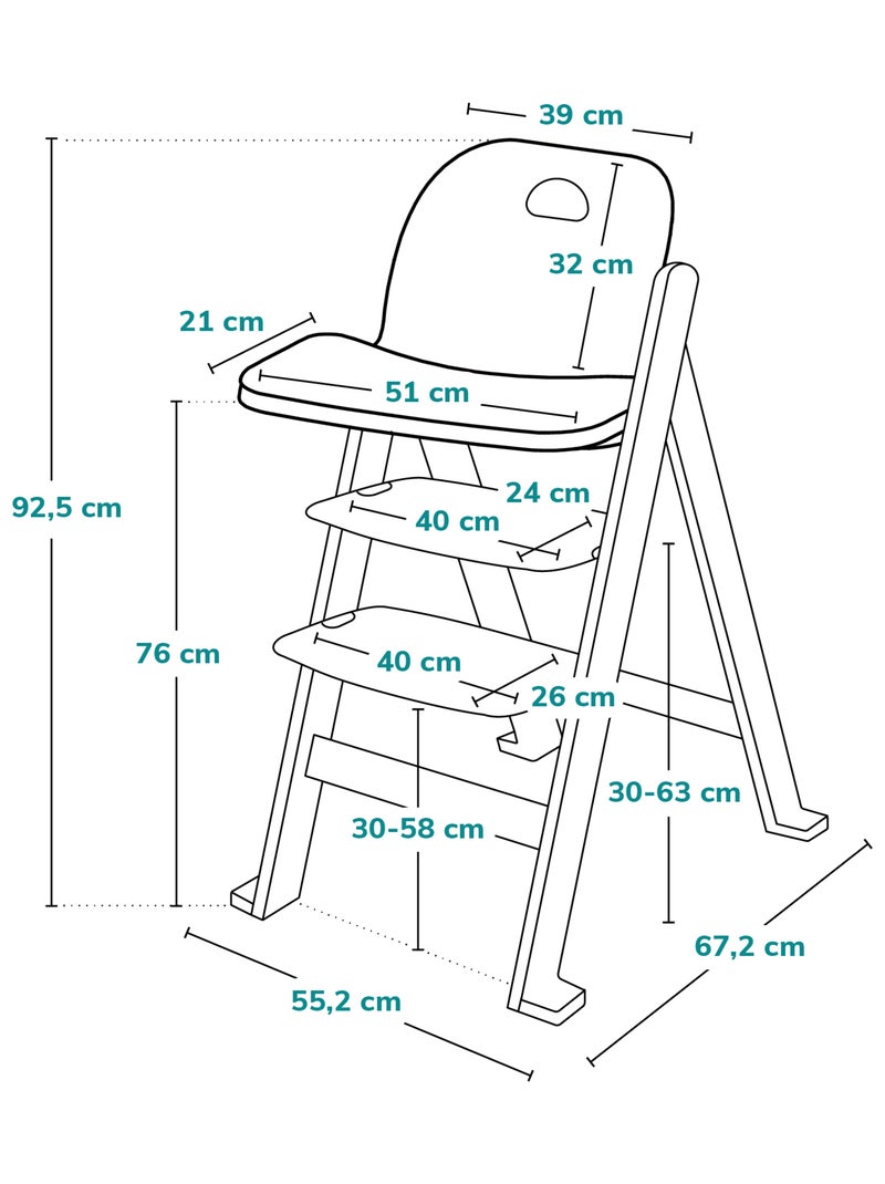 Chaise haute en bois 3en1 LIONELO Floris - Evolutive - Ceinture 5 points - Jusqu'à 40 kg Blanc Marron Blanc - Kiabi