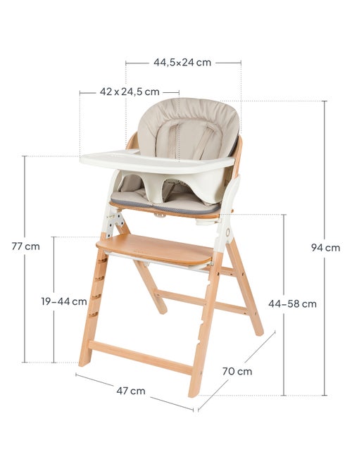 Chaise haute en bois 3en1 LIONELO Megan - Jusqu'à 110kg - Evolutive - Plateau amovible - Kiabi