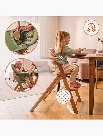 Chaise haute en bois 3en1 LIONELO Megan - Jusqu'à 110kg - Evolutive - Plateau amovible