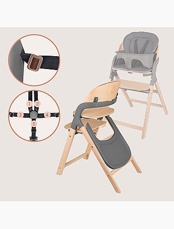 Chaise haute en bois 3en1 LIONELO Megan - Jusqu'à 110kg - Evolutive - Plateau amovible