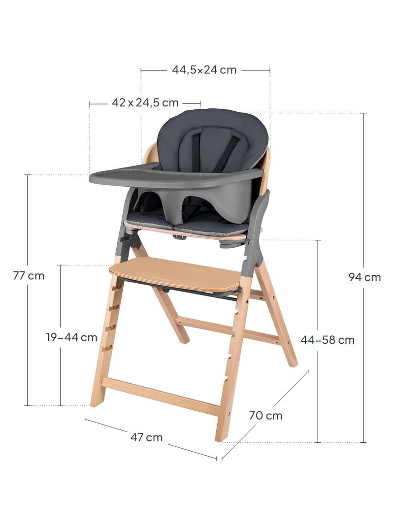 Chaise haute en bois 3en1 LIONELO Megan - Jusqu'à 110kg - Evolutive - Plateau amovible Gris - Kiabi