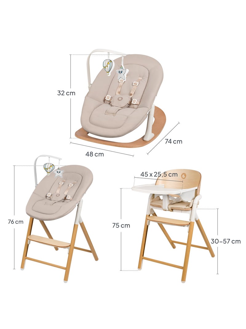 Chaise haute évolutive 4en1 LIONELO Celia Set - Transat - Jusqu'à 110kg - Réglage d'une seule main Bois naturel - Kiabi