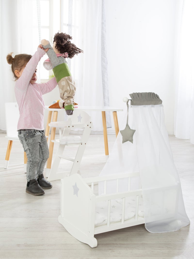 Chaise haute pour poupée en bois massif + coussin 'Stella' - ROBA Blanc Gris - Kiabi
