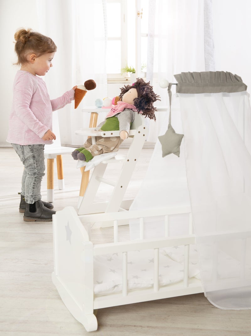 Chaise haute pour poupée en bois massif + coussin 'Stella' - ROBA Blanc Gris - Kiabi